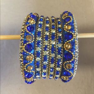 Blue gold silver bangles set